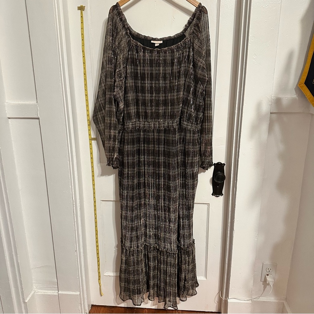 Gold Shimmer Plaid Long Sleeve Maxi Dress Knox Rose